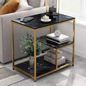 Mesa Auxiliar Metálica Minimalista Moderna de Dos Niveles con Tapa de Mármol, Chapa de Mármol MDF, Diseño Personalizable de 2 Niveles - Product Image 6