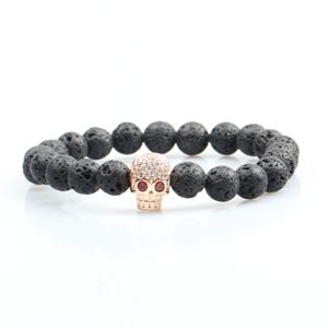 2019 nuevo popular cráneo pulsera de cadena cz pulsera de cráneo 8mm cuentas de lava pulsera para los hombres - Product Image 6