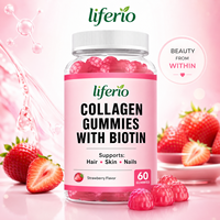 Liferio OEM Collagen Biotine Gummies Complément de beauté pour des cheveux sains, des ongles forts, des soins anti-âge de la peau, 60 pièces en gros
