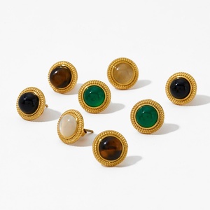 Boucles d'oreilles clous rondes en acier inoxydable et pierre naturelle exquise, étanches, tendance, haute qualité, bijoux quotidiens - Product Image 3