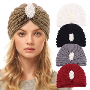 High Quality Acrylic Warm Beanie Cap with Pearl Accessory <b>Winter</b> Comfortable Breathable Knitted Cap for Women Travel - Product Image 1