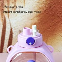Bouteille d'eau réutilisable pour enfants, 1000 ml, anti-fuite, sans BPA, avec paille et sangle, motif dessin animé