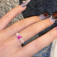 Bague en argent sterling 925 CZ Bague de fiançailles de mariage unique Rubis rouge Bague de promesse pour femme en argent sterling 925 pour la fête