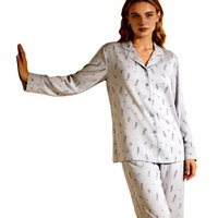 Pyjama personnalisé pour femme en coton 100% respirant, doux et lisse, imprimé floral, manches longues, col en V, taille XL, décontracté et élégant