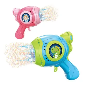 การ์ตูนอัตโนมัติไดโนเสาร์ Bubble Gun ของเล่น 12 หลุมไฟฟ้า Bubble Maker เครื่องของเล่นดูดซับสบู่น้ําของเล่น