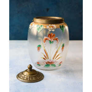 Grand vase en verre cylindrique de luxe peint à la main, en cristal, avec motif d'iris pour fleurs - Product Image 1