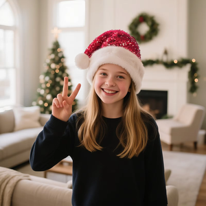 Paillettes Paillettes Noël Père Noël Chapeau Hommes Femmes Enfants Velours Extra Épaissir Long Moelleux <span class=keywords><strong>Pompon</strong></span> Nouvel An Xmas Sparkly Santa Cap - Product Image 4