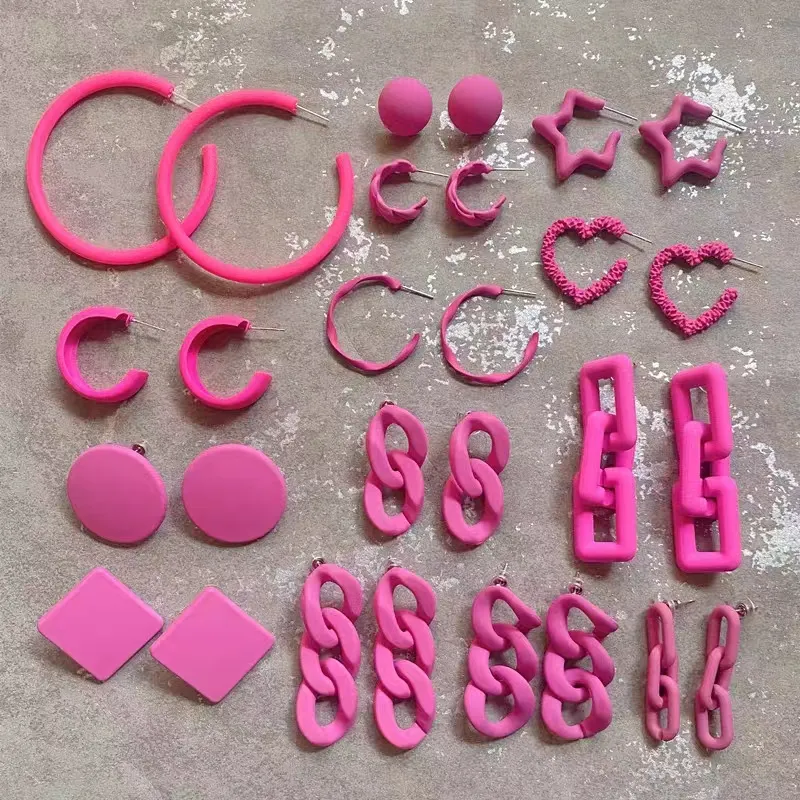 새로운 뜨거운 제조 업체 도매 패션 베티 합금 금속 핑크 컬러 귀걸이