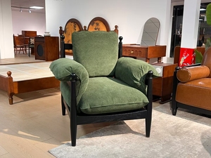 Fauteuil moderne de luxe en tissu rayé, style vintage mi-siècle, avec structure en bois massif, pour salon ou hôtel - Product Image 4