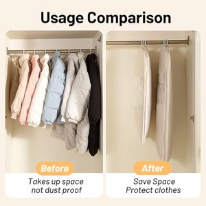 <span class=keywords><strong>Housse</strong></span> de rangement pour vêtements suspendue et compressible, gain de place, personnalisée, pour manteaux, doudounes, avec fenêtre transparente - Product Image 4