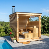 Sauna extérieur carré en bois massif haute densité, anti-déformation, anti-fissuration, adapté aux étés chauds et aux hivers rigoureux