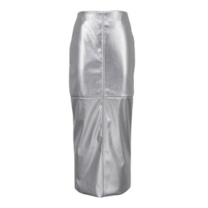Newest Design Women Fashion Side Zipper Back Slit <strong>Green</strong> Leather <strong>Skirt</strong> Latest Y2K <strong>Long</strong> Metallic <strong>Skirt</strong> Design - Product Image 3
