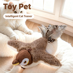 Simpatico giocattolo interattivo per gatti in peluche giocattolo elettrico che agita il suono del gatto realistico con suoni di uccelli - Product Image 6