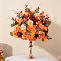 Boule de fleurs artificielles de luxe QiYing Victory pour décoration de table de mariage, hôtel, banquet, allée, orange rouge rétro, transfrontalier