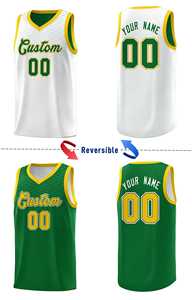 Uniforme Deportivo Personalizado de Baloncesto con Diseño de Corte en el Pecho en Verde Kelly y Blanco, Doble Cara - Product Image 3