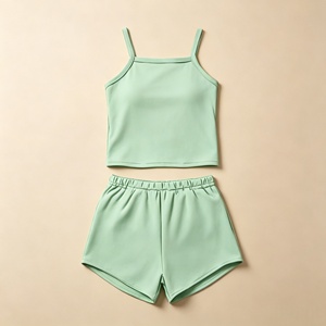 Conjunto de Top Corto y Pantalones Cortos Personalizados, Ropa Infantil con Logotipo Personalizado, Ropa Deportiva Informal y Transpirable de Dos Piezas para Niñas de 15 <span class=keywords><strong>Años</strong></span> - Product Image 2