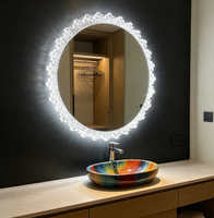 Cermin Rias LED Pintar Dinding Modern Salon Lensa Aluminium Cermin Kamar Mandi dengan Kontrol Sentuh Anti Kabut Tiga Warna Cahaya
