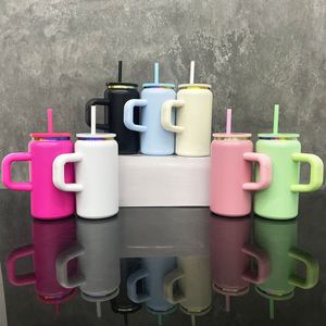 Vaso de acero inoxidable Mason Jar de 16 oz con asa y tapa, pajita, chapado en arcoíris, vaso de acero inoxidable al vacío de 16 oz con asa - Product Image 5