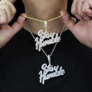 Bling Iced Out Hip Hop Hombres <span class=keywords><strong>Novio</strong></span> Joyería Full Pavimentado 5A Cubic Zirconia CZ Letra grande Stay Humble Colgante Collar - Product Image 6