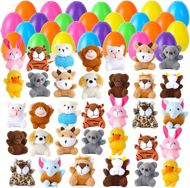 28 Pack Prefilled Easter Eggs with Animals Stuffers Plush Toys for Easter Egg Hunt Easter Party Favors Soft Toys