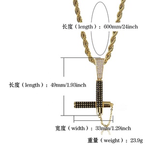 <span class=keywords><strong>Collana</strong></span> con Ciondolo Nunchaku Hip Hop Placcata Oro o Argento con Micro Pavé di Zirconia Cubica Nera <span class=keywords><strong>Collana</strong></span> Personalizzata per <span class=keywords><strong>Uomo</strong></span> CZ - Product Image 2