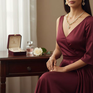 Elegante exquisito conjunto de collar de diamantes de oro rosa y blanco Colección de joyas Premium - Product Image 3