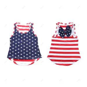 Independence day pentagram new fashion boys girls striped bow tank top sleeveless T shirt