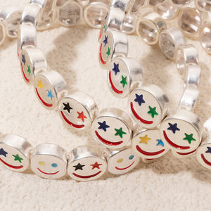 Pulseras Elásticas de Satén Color Plata con Diseño Bohemio de Cara Feliz para Mujer, Pulseras de Moda con Múltiples Niveles - Product Image 5