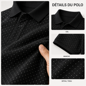 Polo de golf pour homme à pois noirs avec logo personnalisé, manches courtes, tissu tricoté imprimé, marque privée, fabricant OEM ODM - Product Image 3