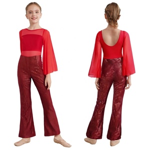 Costumi da Ballo Latino e Ginnastica per Ragazze 6-16 Anni, Tuta Metallizzata a Zampa d'Elefante per Esibizioni di Danza Lirica - Product Image 2