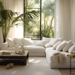 Ensemble de canapés modulaires Cloud de haute qualité, en tissu blanc, confortable, en forme de U, pour salon, design en U offrant une place assise spacieuse - Product Image 4