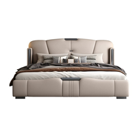 Cadre de lit double haut de gamme moderne et luxueux en cuir avec structure en bois massif pour chambre à coucher