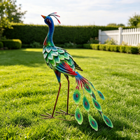 Statue de paon décorative en fer forgé pour jardin, pelouse et aménagement paysager