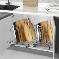 Étagère de rangement coulissante en métal moderne à 3 niveaux avec glissières fluides, organisateur polyvalent pour planches à découper, assiettes et couvercles de casseroles