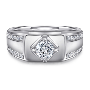 Bagues de fiançailles et de fête classiques pour hommes en argent sterling 925 plaqué rhodium avec zircon cubique taille ronde, design unique, vente en gros - Product Image 1