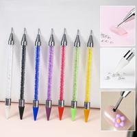 Cristal rouge blanc noir violet Double pointe perceuse stylo Nail Art gravure gaufrage brosse pointillage stylo brosse ongles accessoires outil