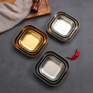 Stainless Steel <b>Snack</b> Plate Set Square Dish For Bar KTV Hotel Serving <b>Trays</b> Durable Shallow Dish 3 Sizes Solid Color - Product Image 1