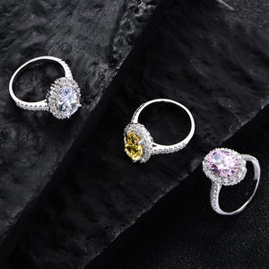 5,6 Karat Funkelnder Schmuck 925 Sterling Silber Damen Ovaler Schliff Rosa Venom 5A 8A Kubisches Zirkonium Verlobungs- und Hochzeits-Halo-Ring - Product Image 4