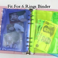 A5 A6 A7 6 trous sac à fermeture éclair souple Pvc poche dossier Transparent crayon sac cahier argent argent enveloppe pour Budget classeur