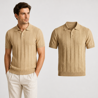 Polo en maille côtelée à manches courtes pour homme, mélange cachemire et laine, pull décontracté, personnalisable avec logo, vente en gros, idéal pour les entreprises en Europe