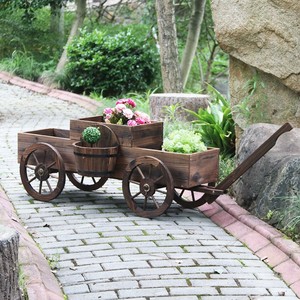 Carbonized Wood Wheel Flower <b>Pots</b> Vintage Garden Planters Outdoor Balcony Solid Wood Flower Boxes For Plants - Product Image 2
