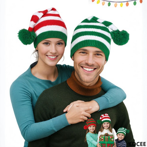 Bonnet tricoté <span class=keywords><strong>SheIn</strong></span> best-seller transfrontalier pour Noël, automne/hiver, à rayures, avec pompon, en polyester, chaud, pour les fêtes - Product Image 2