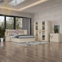 Meubles de chambre à coucher de luxe de style turc Vente en gros Double cadre en bois Ensemble de lit King Size Rangement pour la maison Chambre principale