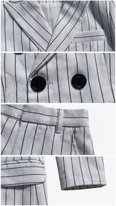 Fabricant vietnamien, vente en gros de vêtements formels pour enfants, costume pour garçons à rayures fines blanches, double boutonnage, ensemble 2 pièces, veste et pantalon - Product Image 2
