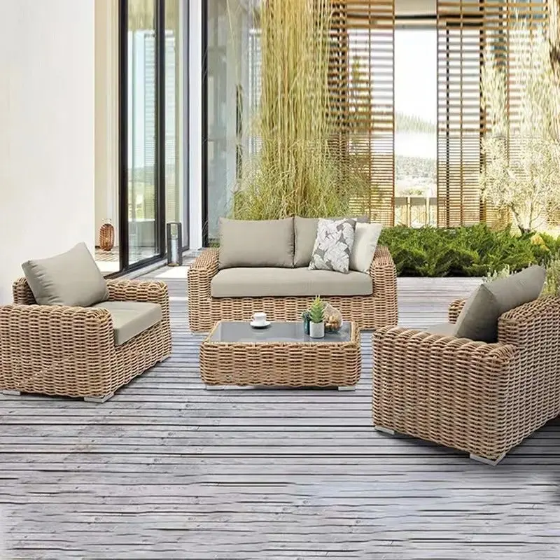 MANDELA All Weather Leisure Garden Set Outdoor Mobiliário Sofá Simples Outdoor Wicker Rattan Mobiliário Pátio Sofá Set