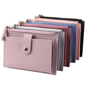 Carteras de mujer de cuero PU, monedero pequeño con cierre, tarjetero sólido con múltiples ranuras, monedero corto, cartera pequeña delgada con cremallera y cierre. - Product Image 1