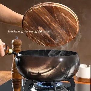 Toptan El Yapımı Çekiçlenmiş Yapışmaz Sufuria Tencere Seti Çorba ve Et Suyu Tencereleri Kaplamasız Büyük Göbekli Wok Sote Tavası - Product Image 4