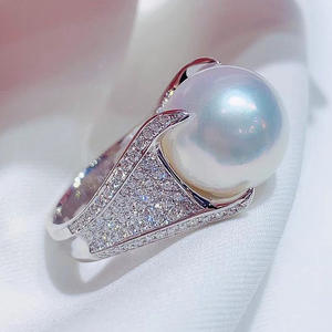 F1791 <b>Pearl</b> <b>Ring</b> Round White AAA 925 Silver Cocktail Wedding Women's Claw Setting - Product Image 2