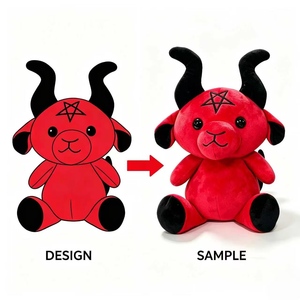 Peluche di Capra Demoniaca Ricamata per Halloween, Super Morbido, Rosso e Nero, con Pentagramma Gotico, per Alleviare lo Stress - Product Image 1