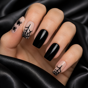 Faux ongles carrés à presser pour Halloween, noirs brillants, réutilisables, qualité supérieure, vente en gros, personnalisables - Product Image 1